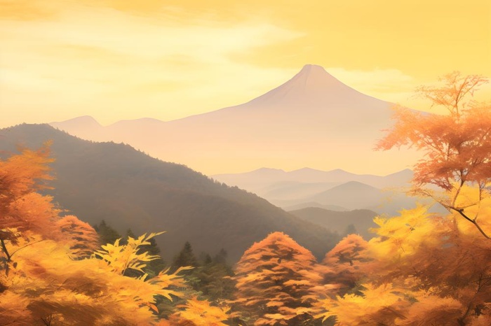 落日秋天树叶黄色山脉意境背景(3600x2400)