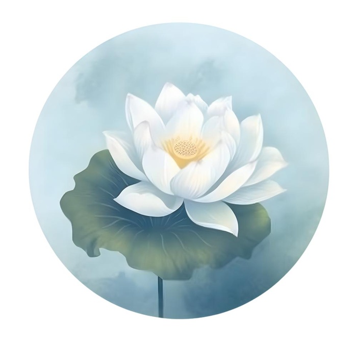 莲花荷花水墨圆框画免抠