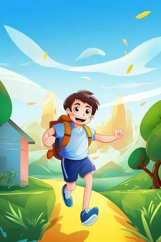 奔跑校园清新花草儿童人物背景