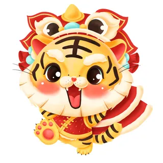 手绘2022虎年新年春节卡通老虎形象IP插画元素PSD设计素材图案