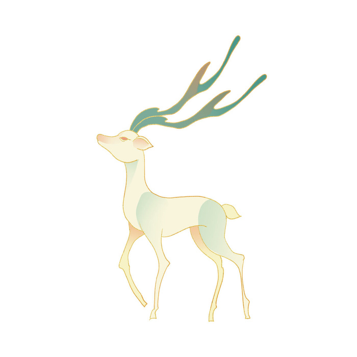 手绘国潮中国风敦煌神话九色鹿仙鹿麋鹿白鹿插画装饰PSD设计素材