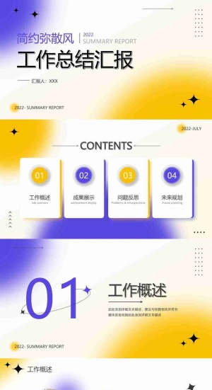 弥散风工作总结工作汇报PPT模板预览图