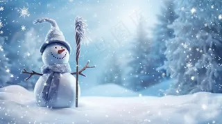 下雪天雪地的雪人雪景摄影图