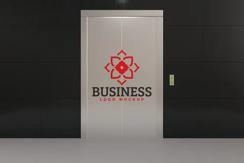 电梯门背景logo样机模板