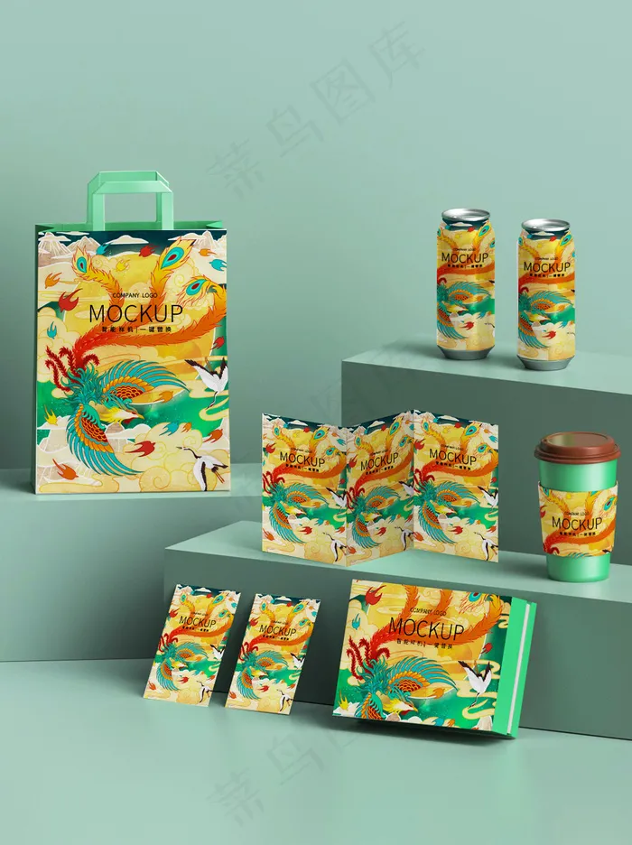 唯美国潮风中式礼品包装盒智能贴图样机(1024x1369)psd模版下载