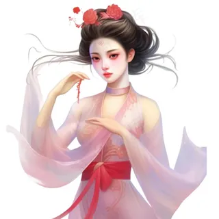 古风古装少女仙气粉色衣裙插画免抠