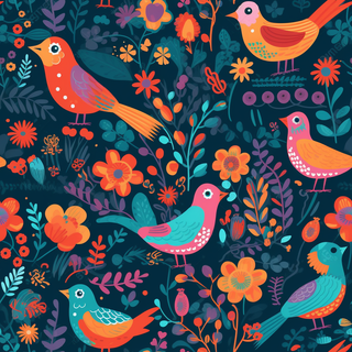 花鸟图，插画风格，无缝贴图，素材