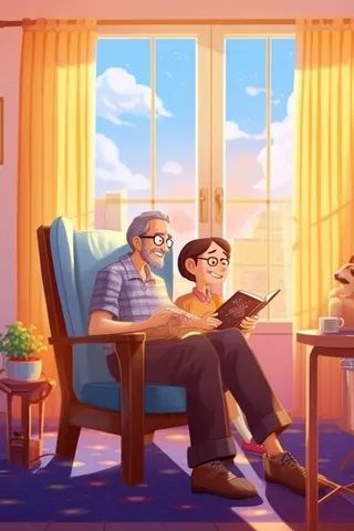 父子窗边看书插画背景