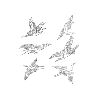 手绘仙鹤简笔画动物飞翔动作白描中国古典古风传统图案重阳节免扣仙鹤