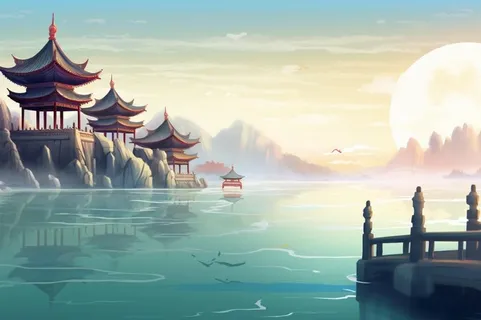 国潮山水建筑清新节气banner背景