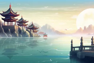 国潮山水建筑清新节气banner背景