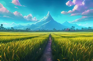 蓝天白云下黄色的稻田插画背景