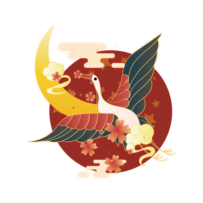 国潮仙鹤插画免扣素材设计素材