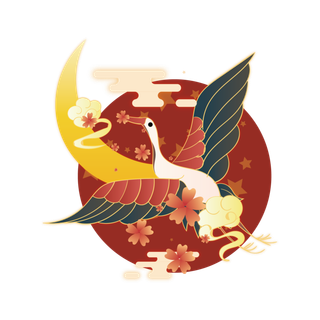 国潮仙鹤插画免扣素材设计素材