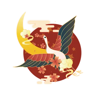 国潮仙鹤插画免扣素材设计素材