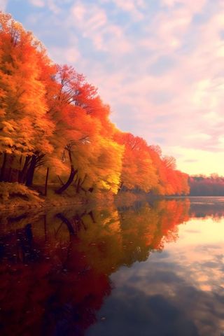 湖边树林秋季美景