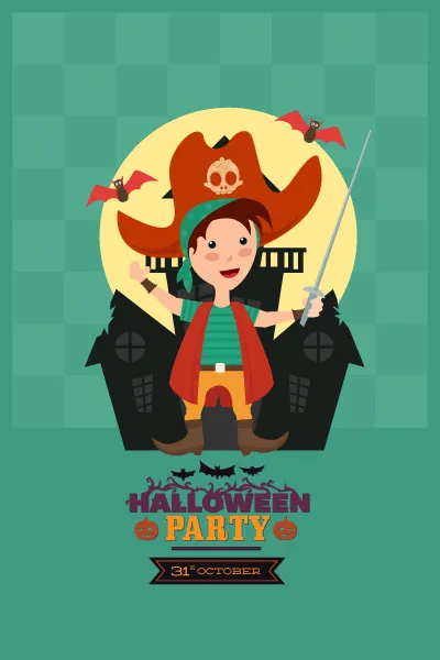 万圣节小鬼捣蛋儿童矢量插画扁平ai矢量模版下载