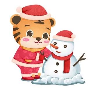 2022虎年吉祥物卡通公仔小老虎形象设计福字元素手绘插画psd素材
