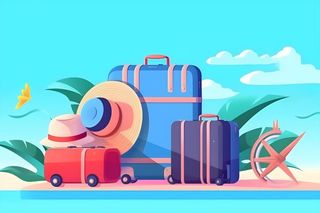 行李箱旅行蓝色天空背景