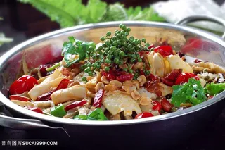 中华美食干锅干锅黄喉摄影图