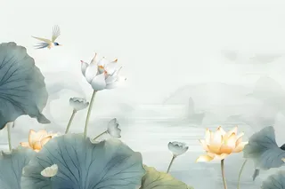 淡雅荷花国风绿色背景