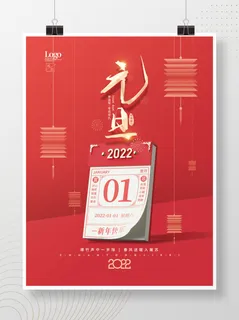 2022 海报 简约 节日 海报 跨年新年 元旦