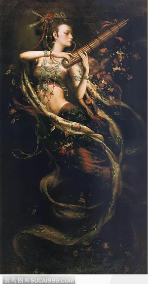 敦煌壁画飞天神女-弄笙图 敦煌壁画飞天神女-弄笙图