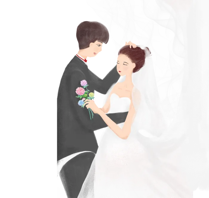 婚纱卡通人物婚礼白纱结婚婚纱摄影手绘