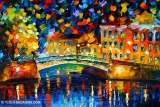 唯美拱桥水彩建筑插画装饰画