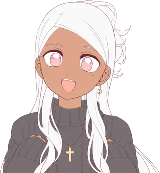 白发棕色皮肤女孩卡通人物素材