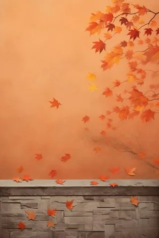 古朴简约红墙落日秋叶背景