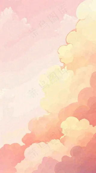粉黄色渐变温暖云层白云可爱插画手绘