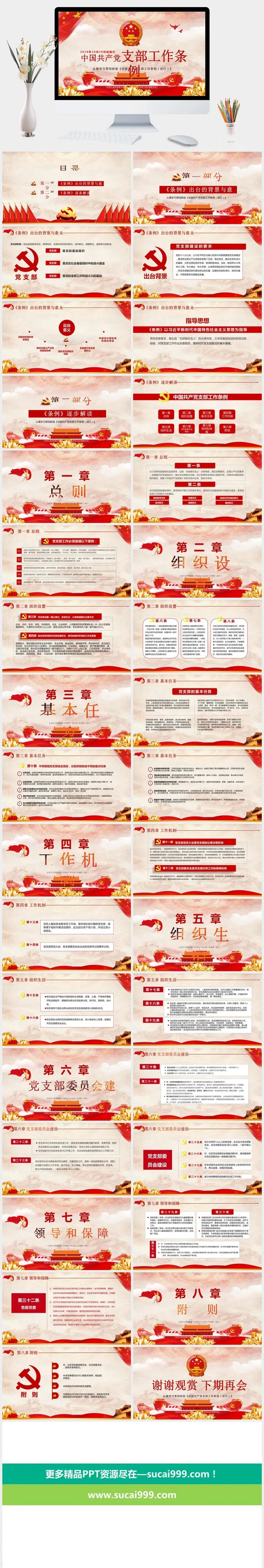 中国风红色党政工作总汇报党建PPT模板