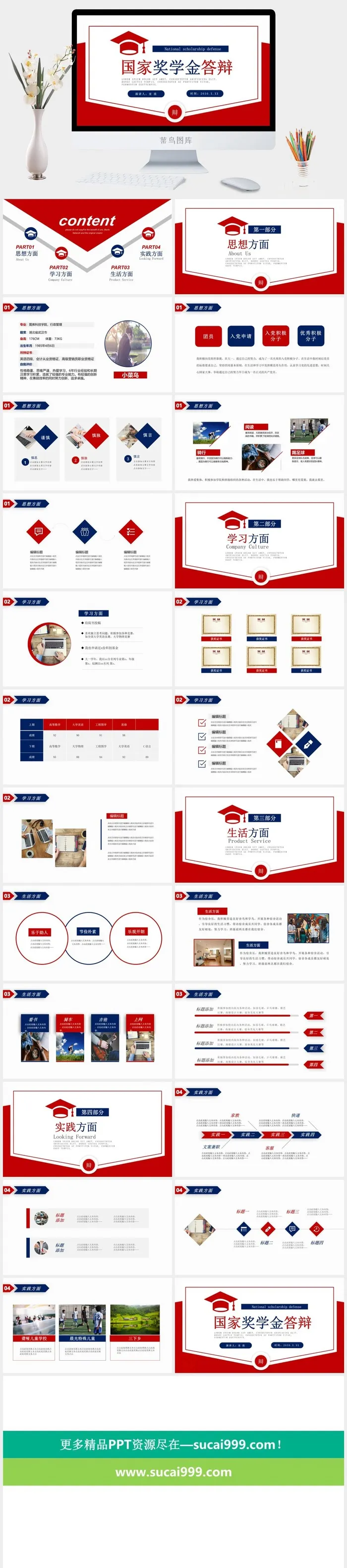 优秀大学生奖金申请答辩PPT模板