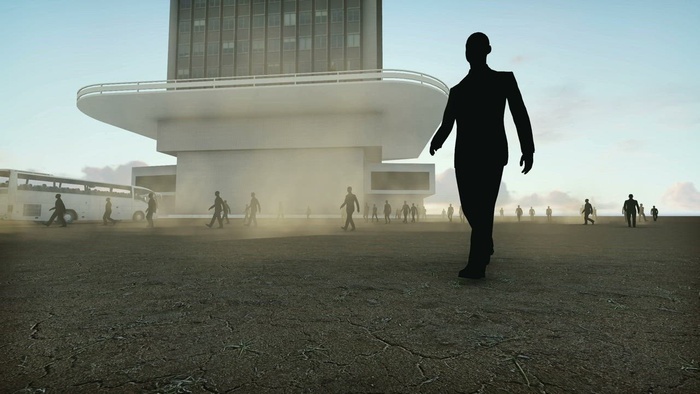 走在公司大楼附近的商界人士