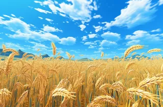 蓝天白云下金黄色的稻田插画背景