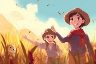 小麦稻田稻草人丰收背景