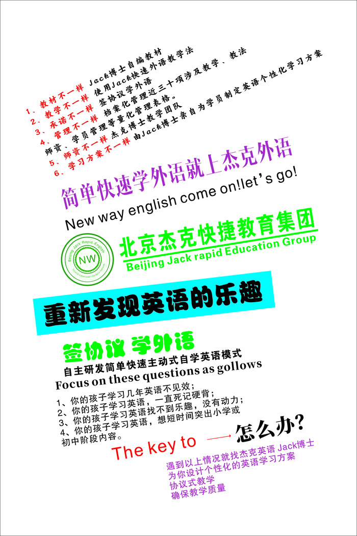 北京杰克快捷教育签协议 学英语cdr矢量模版下载