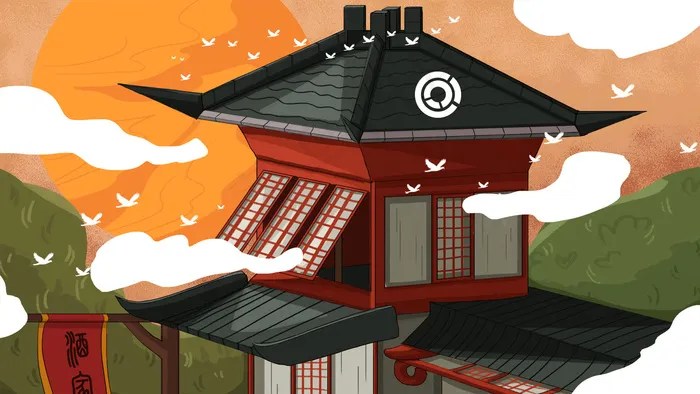 古风建筑插画psd模版下载