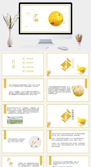 中国风清爽二十四节气芒种PPT模板预览图