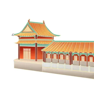 复古中国风国潮古建筑插画手绘高楼古塔PSD素材亭子png免抠图