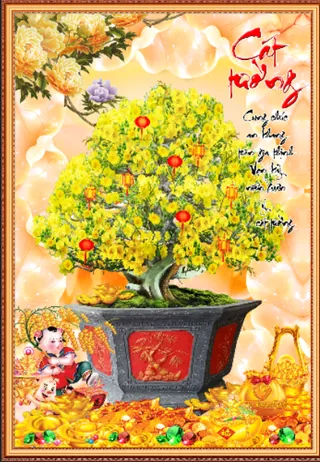 发财树梅花盆财宝装饰画