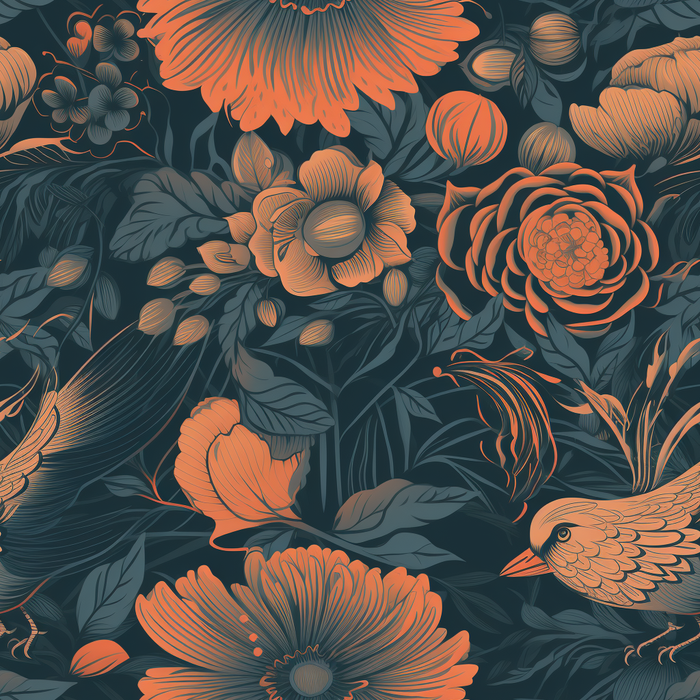花鸟图，插画风格，无缝贴图，素材