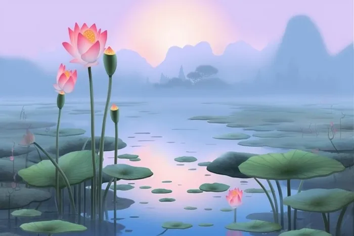 紫色简约国风莲花傍晚背景(1344x896)