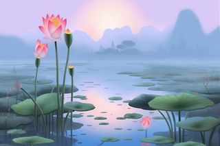 紫色简约国风莲花傍晚背景