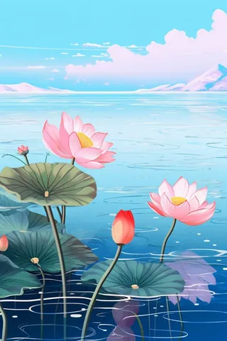 蓝色光影清新荷花背景