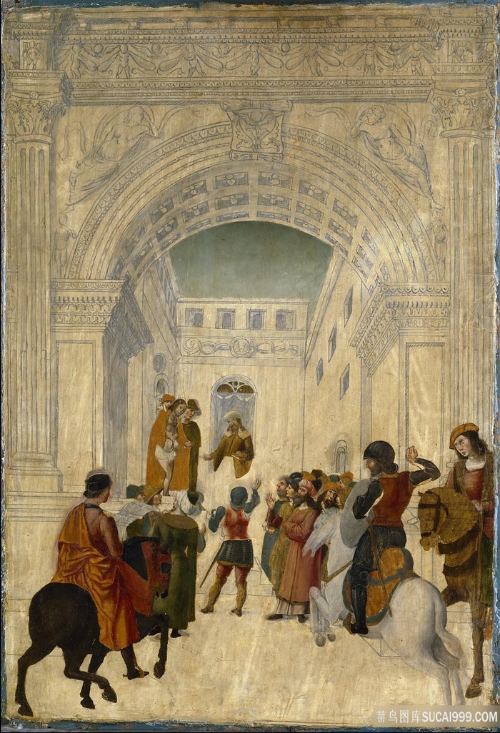 唯美欧洲建筑人物油画