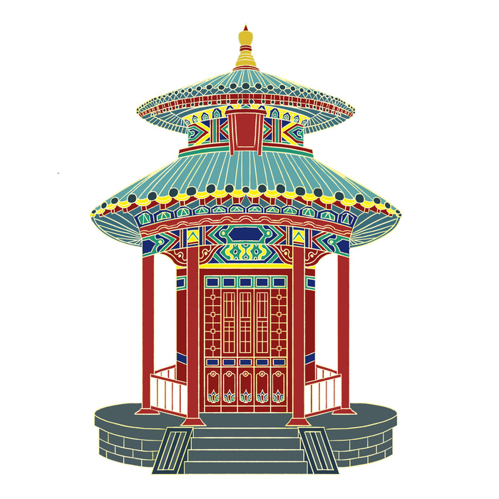 复古中国风国潮古建筑插画手绘高楼古塔PSD素材亭子png免抠图psd模版下载