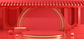 中国风国潮电商促销首页海报C4D背景图3D场景立体设计PSD素材模板