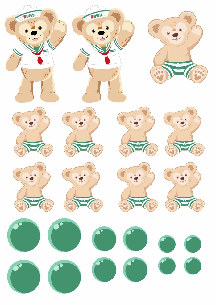 达菲熊卡通人物护士装绿色不干胶